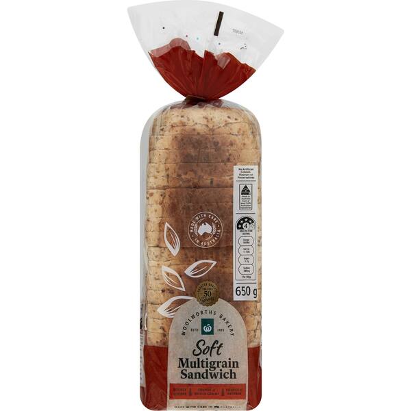 Woolworths Multigrain Soft Sandwich Bread 650g bunch