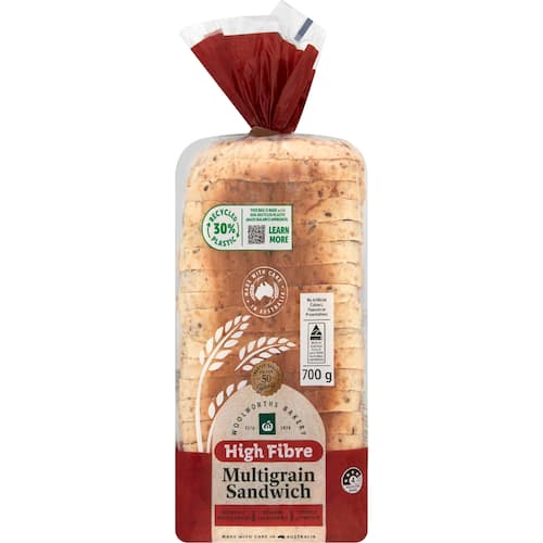 Woolworths Multigrain Sandwich Hifibre Bread 700g bunch