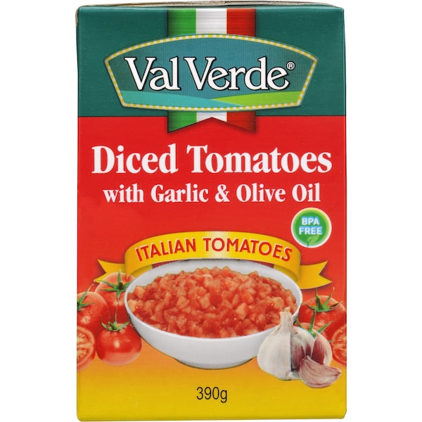 Val Verde Italian Diced Tomatoes With Garlic & Olive Oil 390g