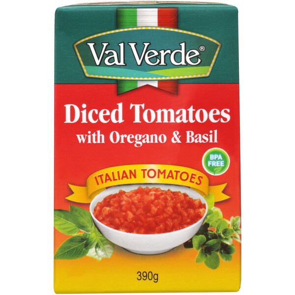 Val Verde Italian Diced Tomatoes With Oregano & Basil 390g