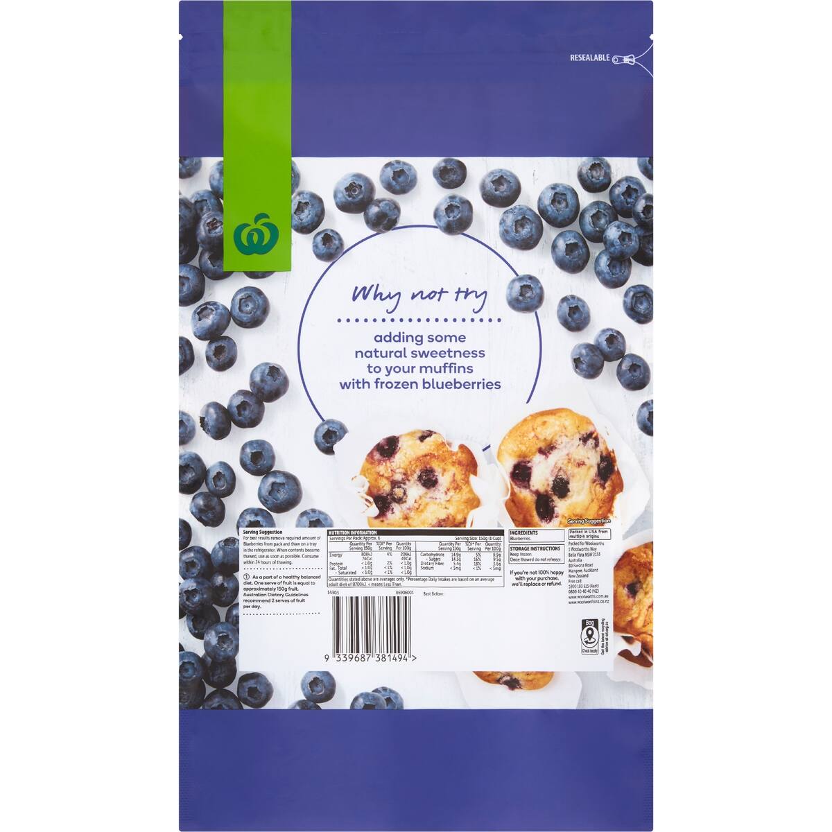 Woolworths Frozen Blueberries 1kg bunch