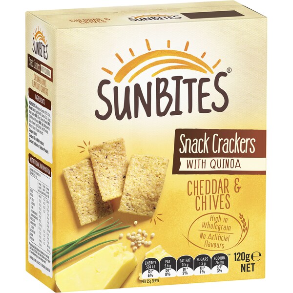 Sunbites Cheddar & Chives Snack Crackers With Quinoa 120g