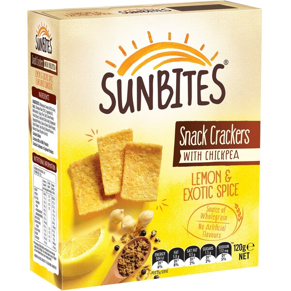 Sunbites Lemon & Exotic Spice Snack Crackers With Chickpea 120g