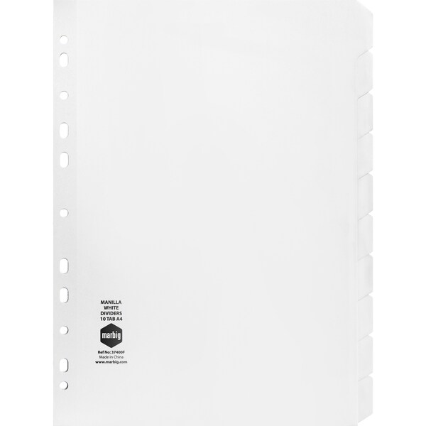 Marbig Manila Dividers White A4 10 Tabs each