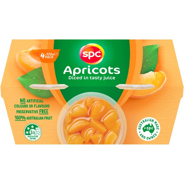 SPC Diced Apricots In Juice Fruit Cups 120g x 4 pack