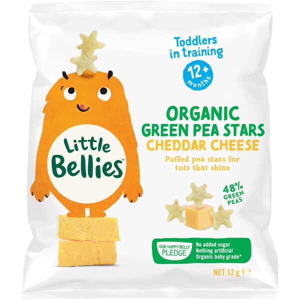 Little Bellies Organic Green Pea Stars Cheddar Cheese 12g