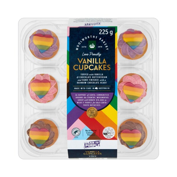 Woolworths Love Proudly Pride Vanilla Cupcakes 9 pack