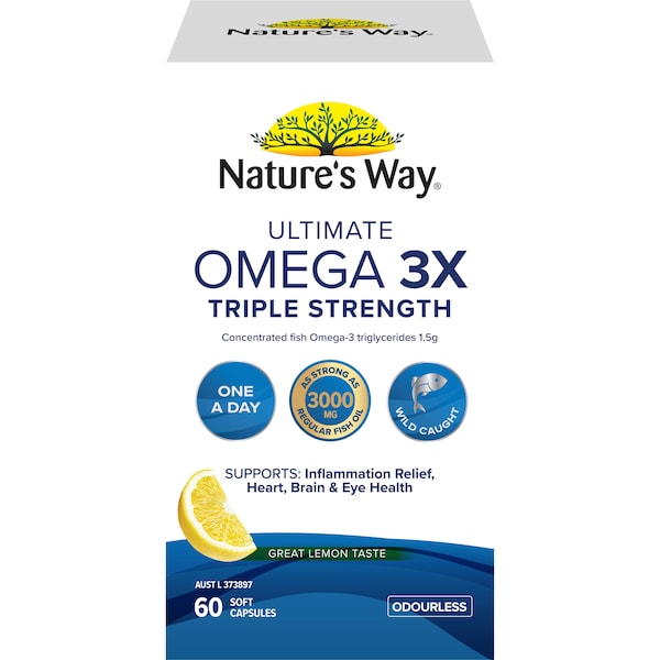 Nature's Way Ultimate Omega 3X Triple Strength Soft Capsules Lemon 60 pack