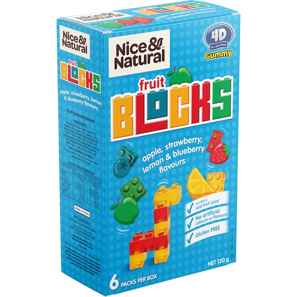 Nice & Natural Fruit Blocks Multipack Lunch Box School Snacks Gluten Free 6 pack