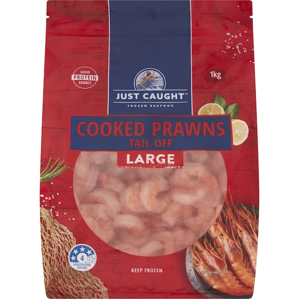 Just Caught Cooked Prawns Tail Off Large 1kg