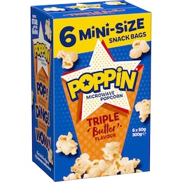 Poppin Poppin Triple Butter Microwave Popcorn Mini-Size Snack Bags 300g