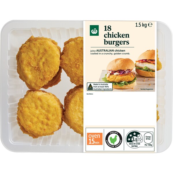 Woolworths 18 Chicken Burgers 1.5kg