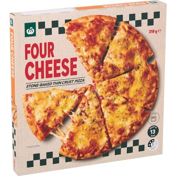 Woolworths Stone Baked Thin Crust Pizza Four Cheese 318g