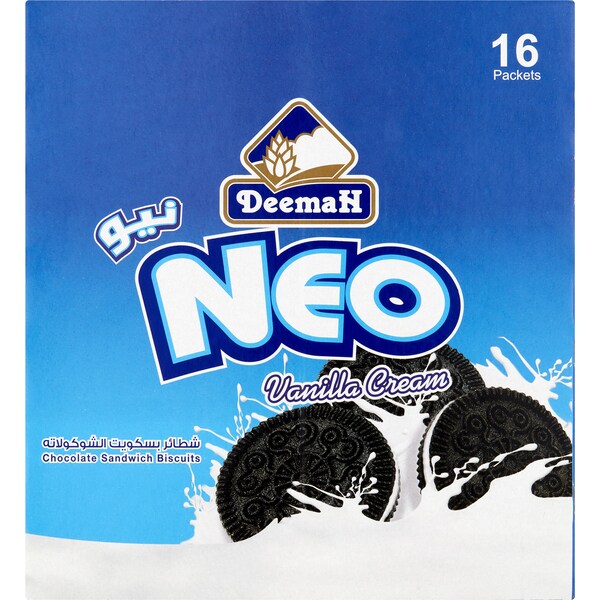 Deemah Neo Vanilla Cream Chocolate Sandwich Biscuits 16 pack