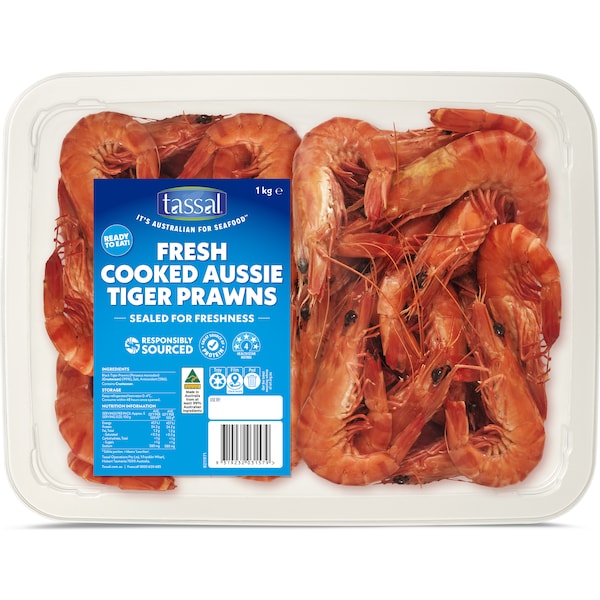 Tassal Fresh Cooked Aussie Tiger Prawns 1kg