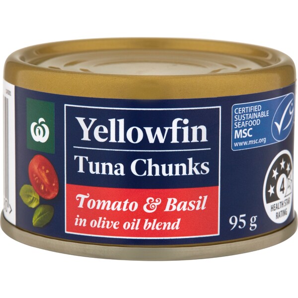 Woolworths Yellowfin Tuna Chunks Olive Oil With Tomato Basil 95g