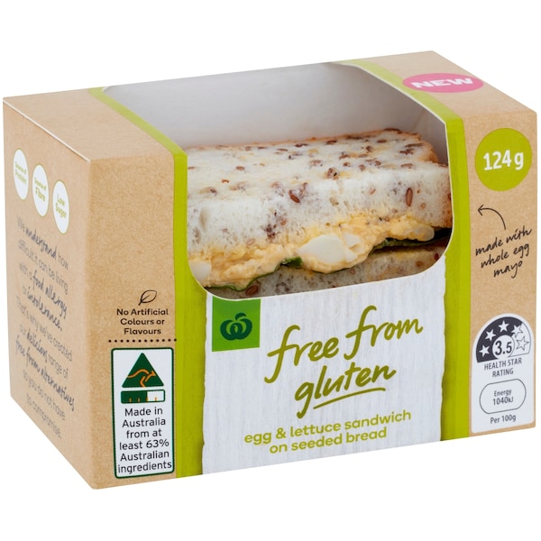 Woolworths Free From Gluten Egg & Lettuce Sandwich 124g