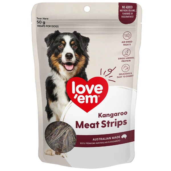 Love'Em Kangaroo Meat Dog Treats Strips 50g