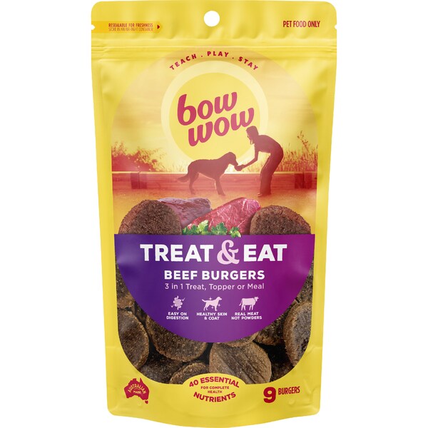 Bow Wow Treat & Eat Beef Burgers Dog Treats 9 pack