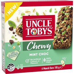 Uncle Tobys Chewy Muesli Bars Mint Chocolate 6 Pack 185g – Woolworths