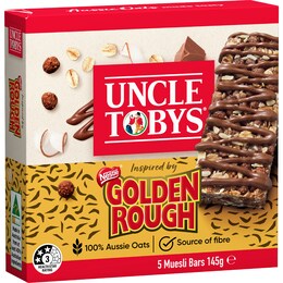 Uncle Tobys Muesli Bars Inspired By Golden Rough 5 Pack 145g – Woolworths