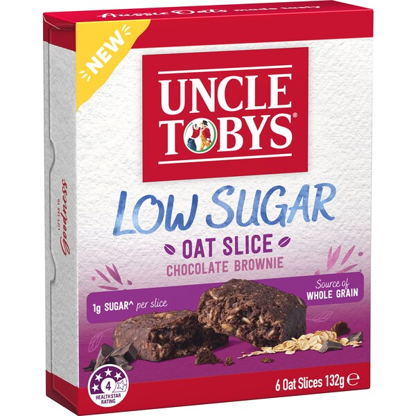Uncle Tobys Low Sugar Oat Slice Chocolate Brownie 6 Pack 132g
