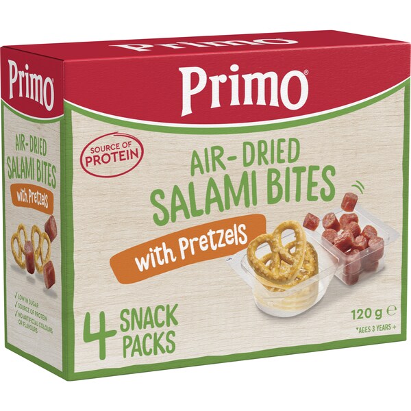 Primo Air Dried Salami Bites with Pretzels 4 Pack 120g