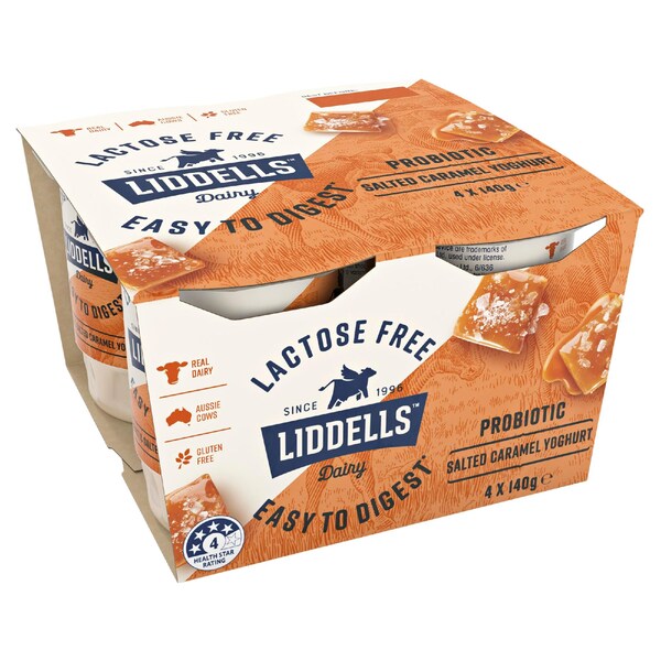 Liddells Lactose Free Yoghurt Salted Caramel 140g x 4 pack