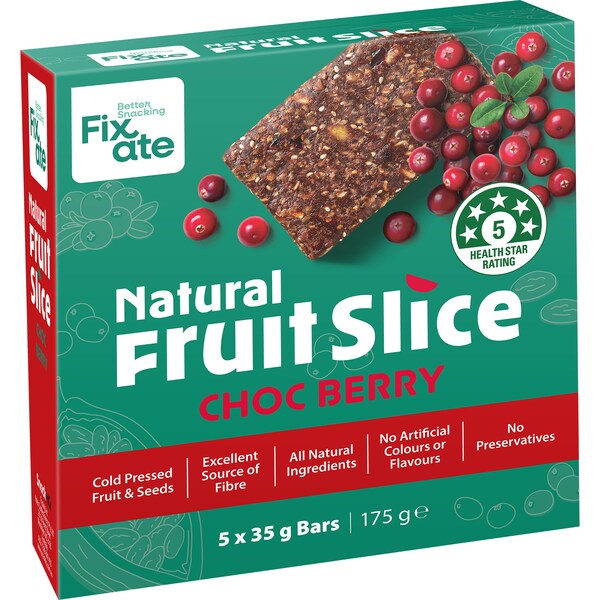 Fixate Natural Fruit Choc Berry 5 Pack 175g