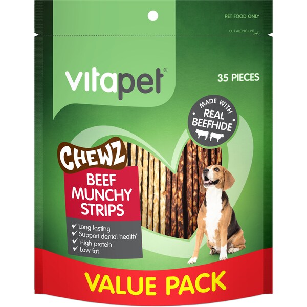 Vita Pet Chewz Munchy Beef Strips Dog Treats 35 pack