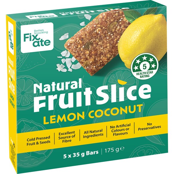 Fixate Natural Fruit Lemon Coconut 5 Pack 175g