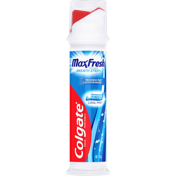 Colgate Max Fresh Pump Toothpaste With Breath Strips Cool Mint 130g
