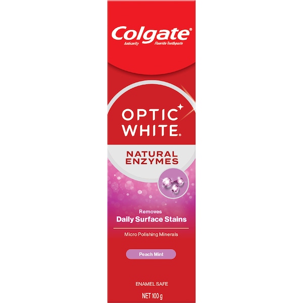 Colgate Optic White Toothpaste Natural Enzymes Peach Mint 100g