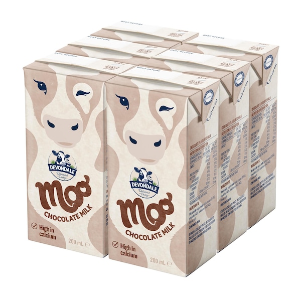 Devondale Moo Chocolate Long Life Milk Lunchbox Poppers 200mL x 6 pack
