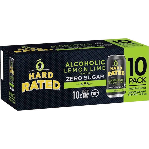 Hard Rated Zero Lemon Lime Cans 375mL x 10 pack