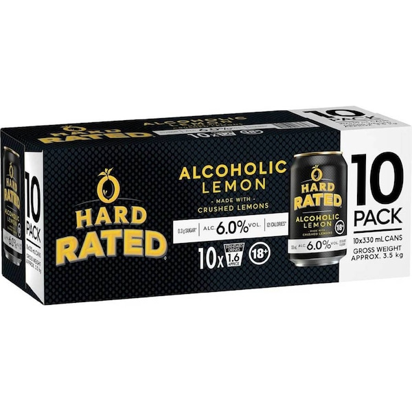 Hard Rated Lemon 6% Cans 330mL x 10 pack