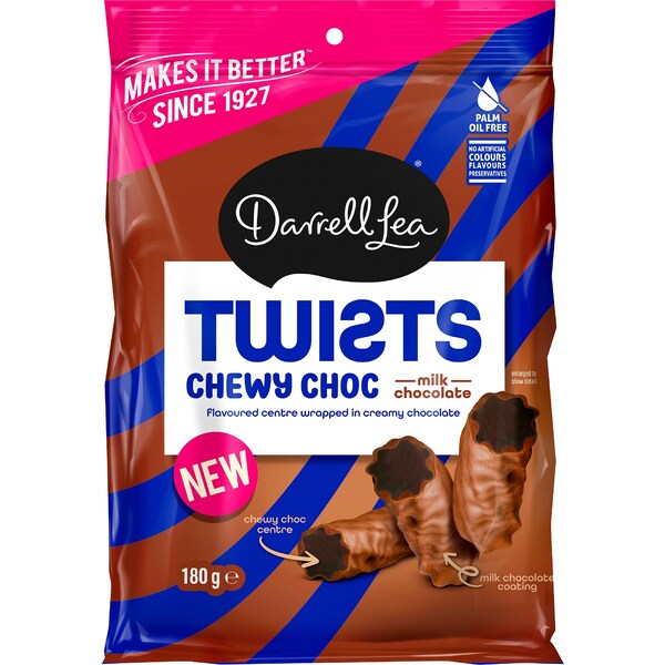Darrell Lea Chewy Choc Twists Milk Chocolate 180g