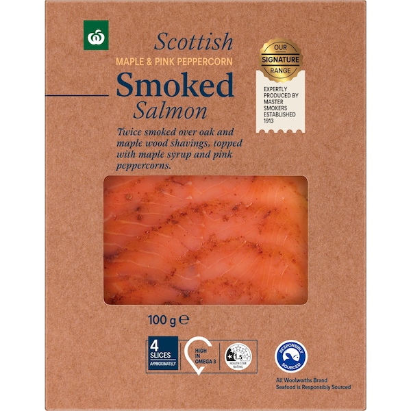 Woolworths Smoked Salmon Maple & Pink Peppercorn 100g