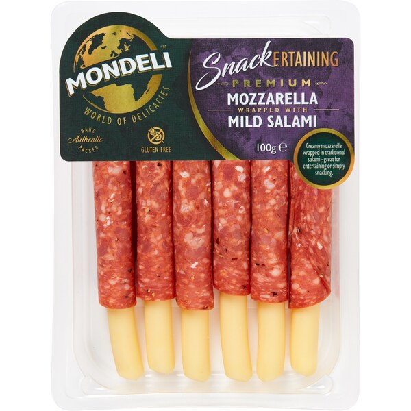MonDeli Snackertaining Mozzarella Wrapped With Mild Salami 100g