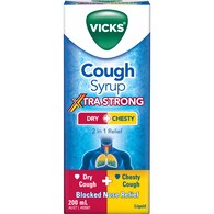 Vicks Dry & Chesty Cough Syrup Xtra Strong Blocked Nose Relief