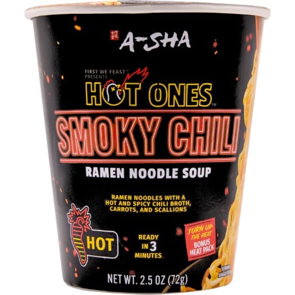 A-Sha Hot Ones Ramen Noodle Soup Smokey Chili 72g