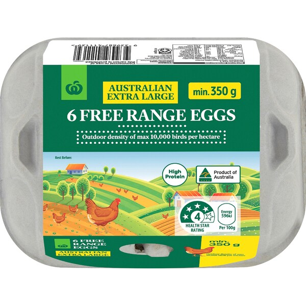 Woolworths 6 Free Range Extra Large Eggs 350g
