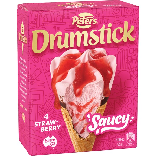 Peters Drumstick Saucy Strawberry 4 Pack 475mL