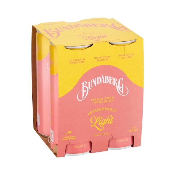 Bundaberg Refreshingly Light Sparkling Drink Watermelon & Lemon 250mL x 4 pack