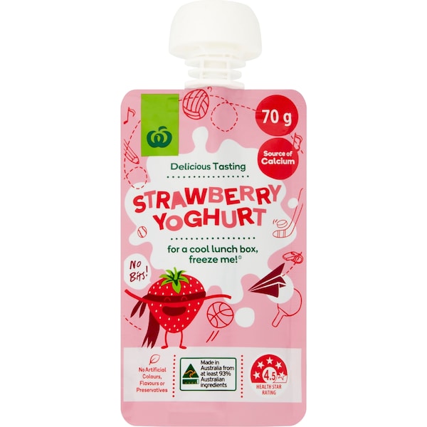 Woolworths Strawberry Yoghurt Pouch 70g