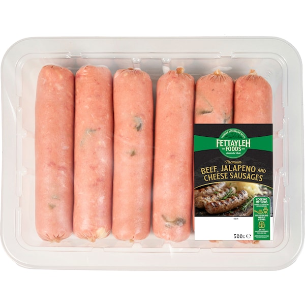 Fettayleh Foods Beef, Jalapeno & Cheese Sausages 500g