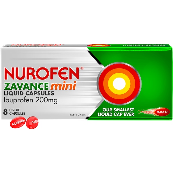 Nurofen Zavance Mini Liquid Capsules Ibuprofen 200mg 8 pack