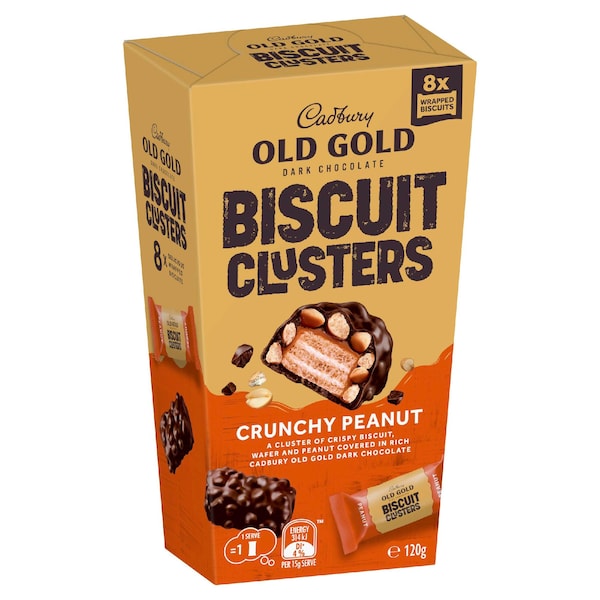 Cadbury Old Gold Chocolate Biscuit Clusters Crunchy Peanut 120g