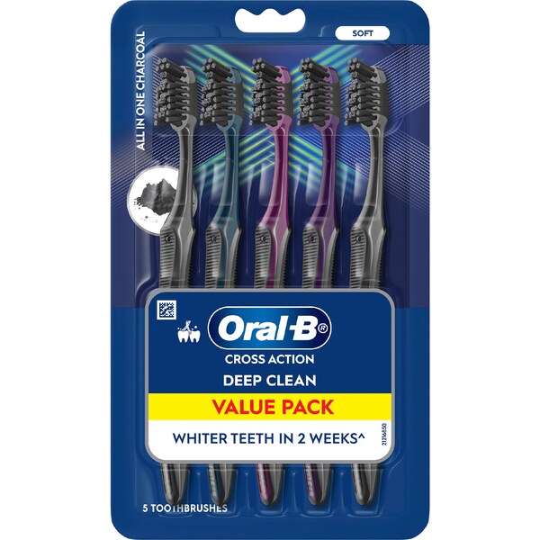 Oral-B Cross Action Toothbrushes Charcoal Soft Value Pack 5 pack