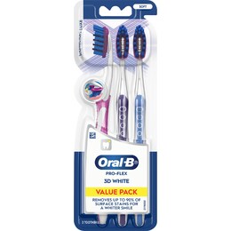 Oral-B Pro-Flex 3D White Toothbrush Whitening Luxe Value 3 pack – Woolworths